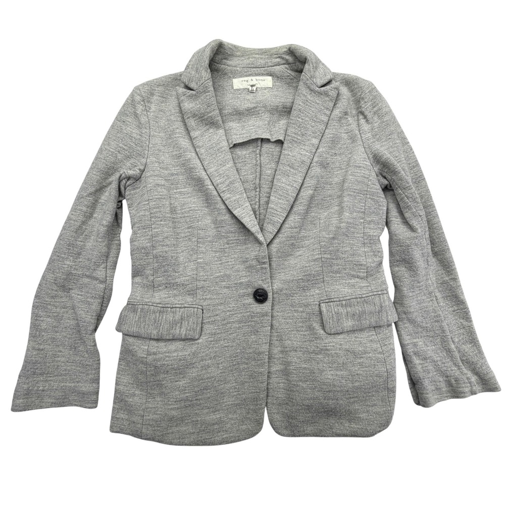 Rag & Bone Blazer Womens 4 Gray Jersey Tailored Slim One-Button 100% Wool